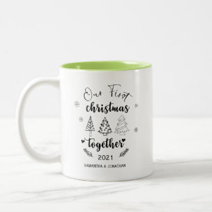 Caneca De Café Em Dois Tons Tipografia Nosso Primeiro Natal Juntos