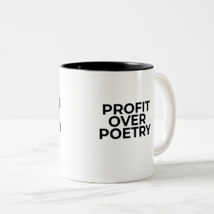 Caneca De Café Em Dois Tons Tipográfico Minimalista Lucro Sobre Poesia 