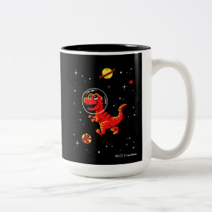 Caneca De Café Em Dois Tons Tiranossauro vermelho Rex Dinos no espaço