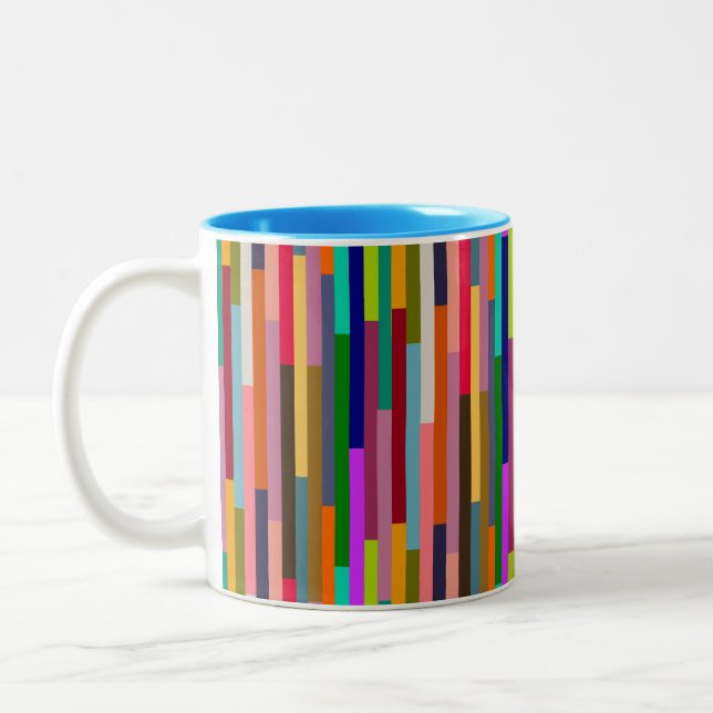 Caneca De Café Em Dois Tons Tiras Coloridas Finas (Esquerda)