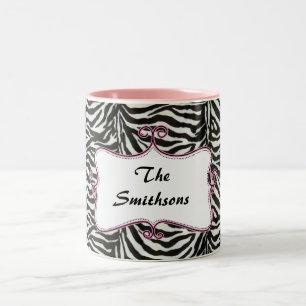 Caneca De Café Em Dois Tons Tiras de zebra de tendências cônicas, rosa persona