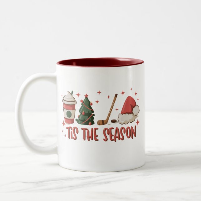Caneca De Café Em Dois Tons Tis The Season Hockey Winter Sports Holiday (Esquerda)