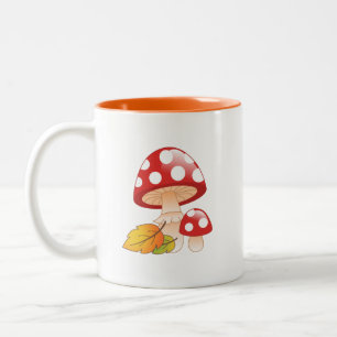 Caneca De Café Em Dois Tons Toadstool Boné Vermelho Cogumelos e Folhas