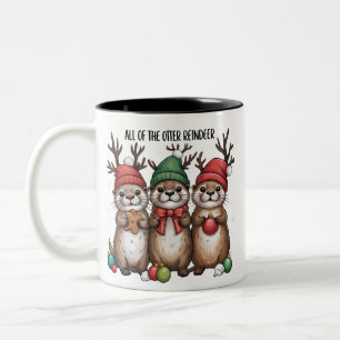 Caneca De Café Em Dois Tons Todos Os Animais De Natal Das Renas Da Lontra Inve