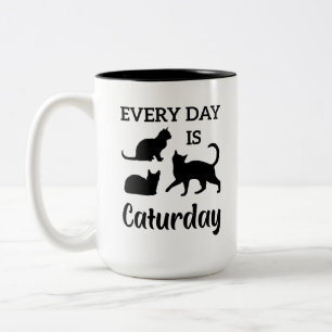 Caneca De Café Em Dois Tons Todos Os Dias É Um Gato Louco Engraçado.