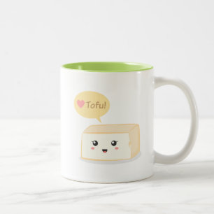 Caneca De Café Em Dois Tons Tofu kawaii pedindo às pessoas para amar tofu