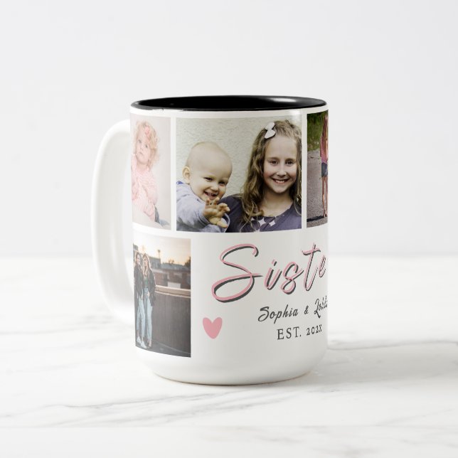 Caneca De Café Em Dois Tons Together Always, My Sister – Custom 6-Photo Mug (Frente Esquerda)