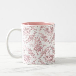 Caneca De Café Em Dois Tons Toile floral cor-de-rosa e branco gravado elegante