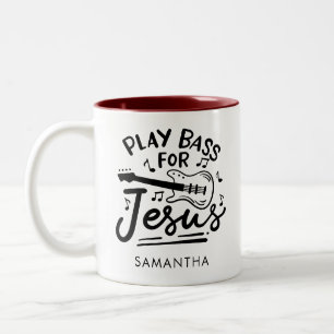 Caneca De Café Em Dois Tons Toque Bass Por Jesus Guitarista Cristão, Adicione