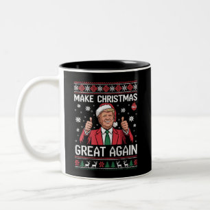 Caneca De Café Em Dois Tons Torne o Natal Grande Novamente Trump Pijamas Feio