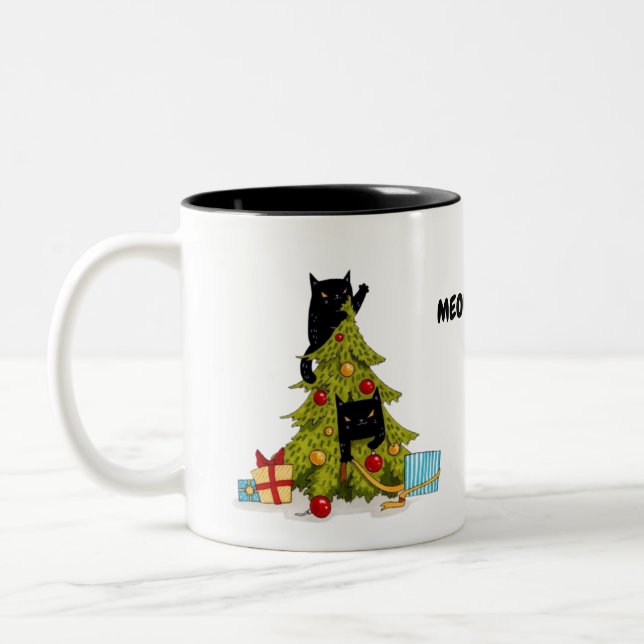 Caneca De Café Em Dois Tons Torneira de Natal, Gatos Pretos (Esquerda)