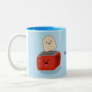 Caneca De Café Em Dois Tons Torrada de kawaii e desenho animado em torradeira 