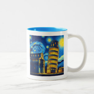 Caneca De Café Em Dois Tons Torre De Aluguer Noturno De Pisa Itália