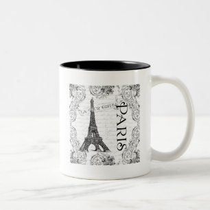 Caneca De Café Em Dois Tons Torre Eiffel de Paris e Rolls