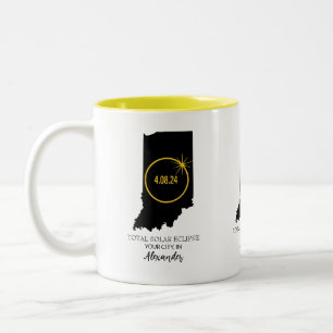 Caneca De Café Em Dois Tons Total Solar Eclipse 2024 Custom Name, City Indiana