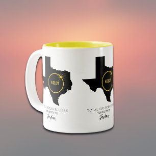Caneca De Café Em Dois Tons Total Solar Eclipse 2024 Custom Name, City Texas