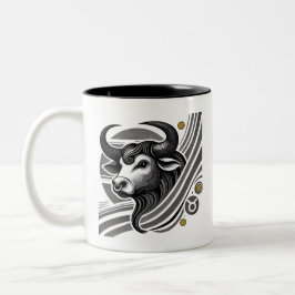 Caneca De Café Em Dois Tons Touro Negro e Branco Zodiac