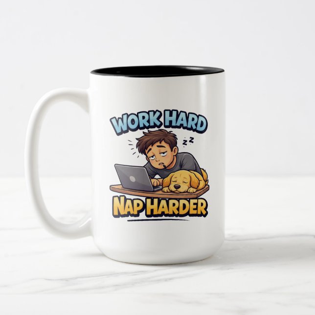 Caneca De Café Em Dois Tons Trabalhe Duro, Durma Mais Duro, Cachorro, Cartoon  (Esquerda)