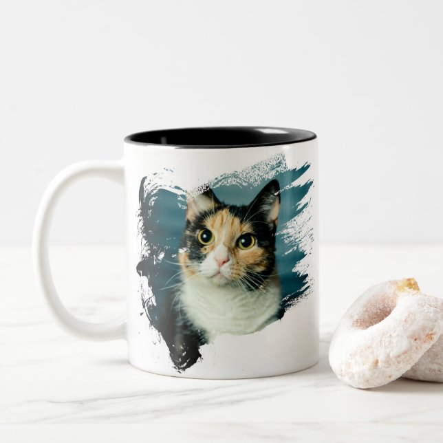 Caneca De Café Em Dois Tons Trabalho de arte de Gatinho (Com Donut)