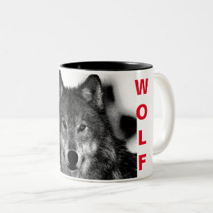 Caneca De Café Em Dois Tons Trabalho de arte de Olhos do Lobo Negro e Branco