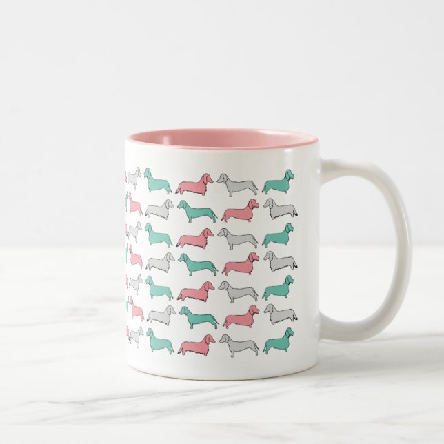 Caneca De Café Em Dois Tons Traço de Doxie - rosa (Direita)