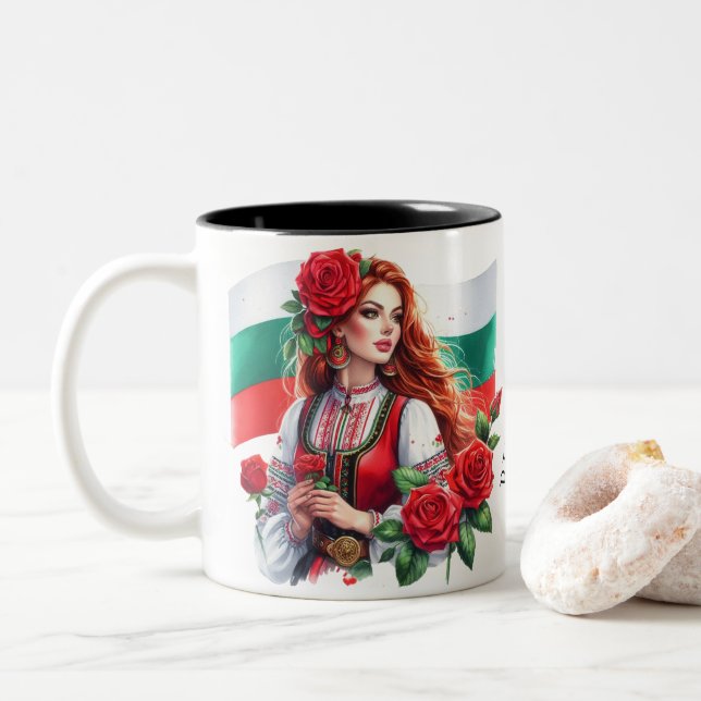 Caneca De Café Em Dois Tons Tradição de Sinalizador búlgaro Rosas vermelhas de (Com Donut)