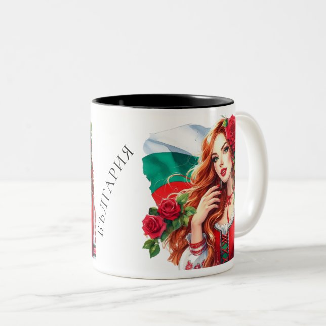Caneca De Café Em Dois Tons Tradição de Sinalizador búlgaro Rosas vermelhas de (Frente Esquerda)