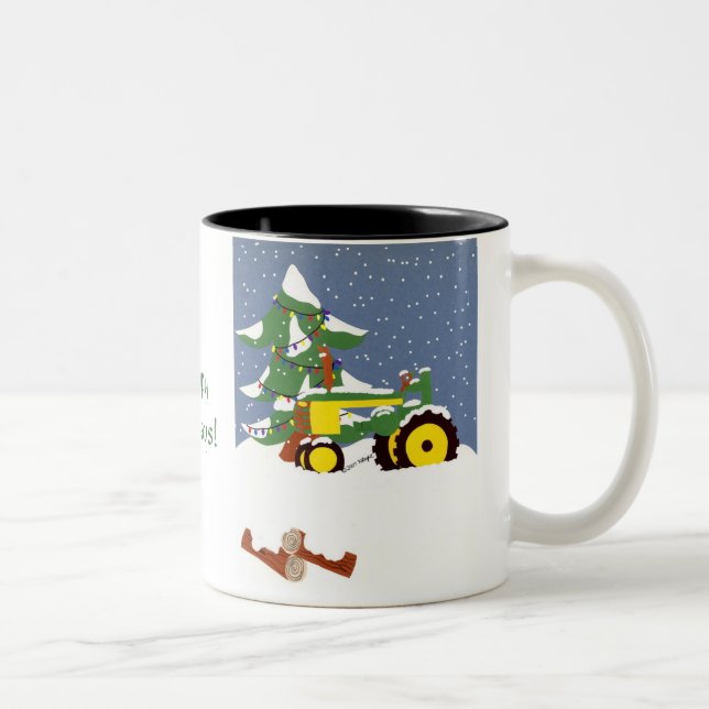 Caneca De Café Em Dois Tons Trator para o Natal (Direita)