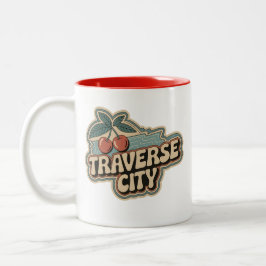 Caneca De Café Em Dois Tons Traverse City 70 Retro Michigan Vintage Cherries