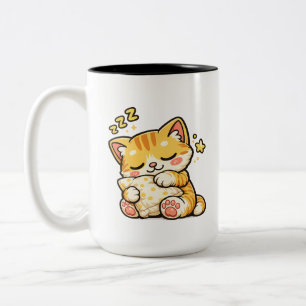 Caneca De Café Em Dois Tons Travesseiro de Gatinho Sonolento Fofo