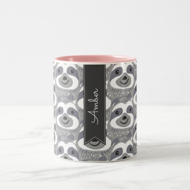 Caneca De Café Em Dois Tons Trendy Cute Sloths Doodle (Centro)