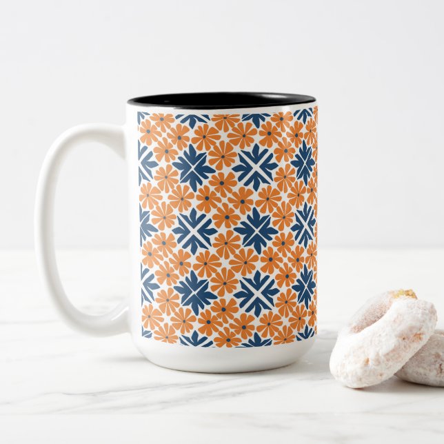 Caneca De Café Em Dois Tons Trendy Orange Flowers (Com Donut)