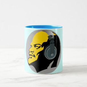 CANECA DE CAFÉ EM DOIS TONS TRENDY POP ART STYLE LENIN COM FONES DE OUVIDO DJ