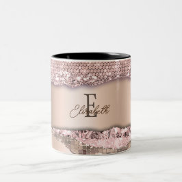 Caneca De Café Em Dois Tons Trendy Rosa Dourado Diamantes Monograma de Brilho