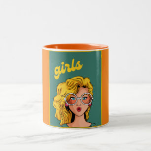 Caneca De Café Em Dois Tons Trendy Yellow Girl BeauLinda Mug. Café De Dois Ton