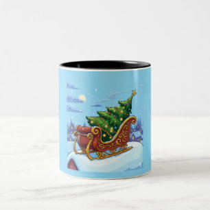 Caneca De Café Em Dois Tons "Trenó de Natal Árvore de Natal Cena de Inverno Fé