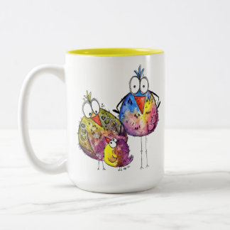 Caneca De Café Em Dois Tons Três Belas Aves Coloridas Brancas
