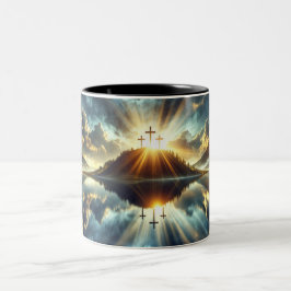 Caneca De Café Em Dois Tons Três Cruzes num Lago