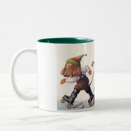 Caneca De Café Em Dois Tons Três Dachshunds de patinagem - um cão