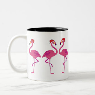 Caneca De Café Em Dois Tons Três Flamingos de Natal