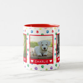 Caneca De Café Em Dois Tons Três Fotos de Animais de Estimação Nomes Impressõe