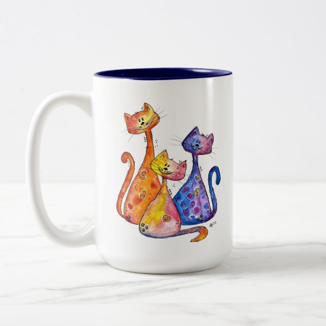 Caneca De Café Em Dois Tons Três Gatos Brancos (Esquerda)