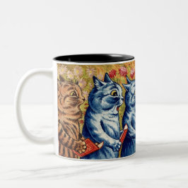 Caneca De Café Em Dois Tons Três gatos cantando. Gouache por Louis Wain, 1925