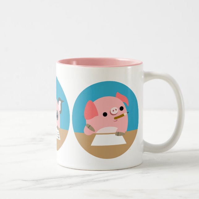 Caneca De Café Em Dois Tons Três leitão bonitos dos desenhos animados na (Direita)