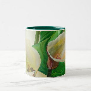 Caneca De Café Em Dois Tons Três Lírios Calla Afiados em acrílico Botânico