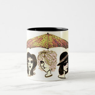 Caneca De Café Em Dois Tons Três Mulheres Sob O Trabalho de arte De Umbrella M