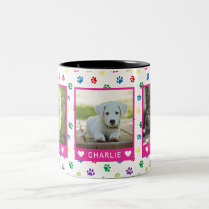Caneca De Café Em Dois Tons Três nomes de fotos de animais de estimação Impres