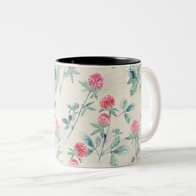 Caneca De Café Em Dois Tons Trevo, shamrock em bege. (Frente Esquerda)