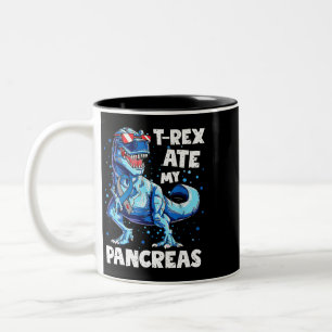 Caneca De Café Em Dois Tons TRex Ate My Pancreas Dinossauro Engraçado Diabetes