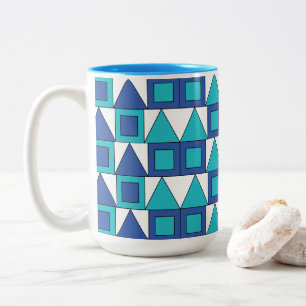 Caneca De Café Em Dois Tons Triângulo Azul Teal Quadrado Geométrico